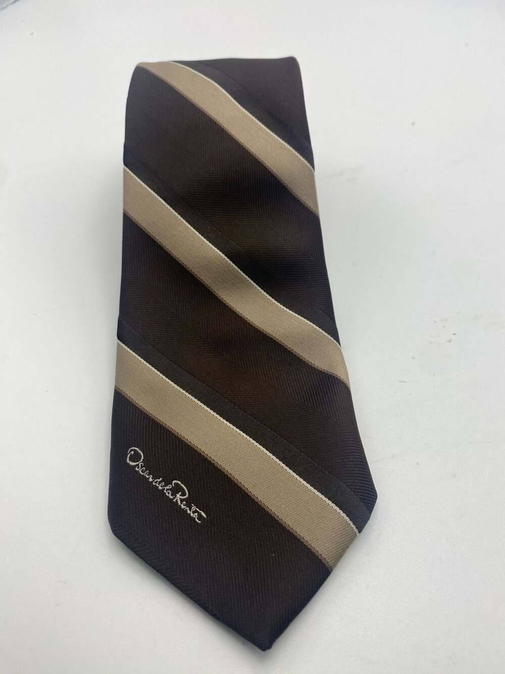 Oscar De La Renta Brown Striped Silk Necktie